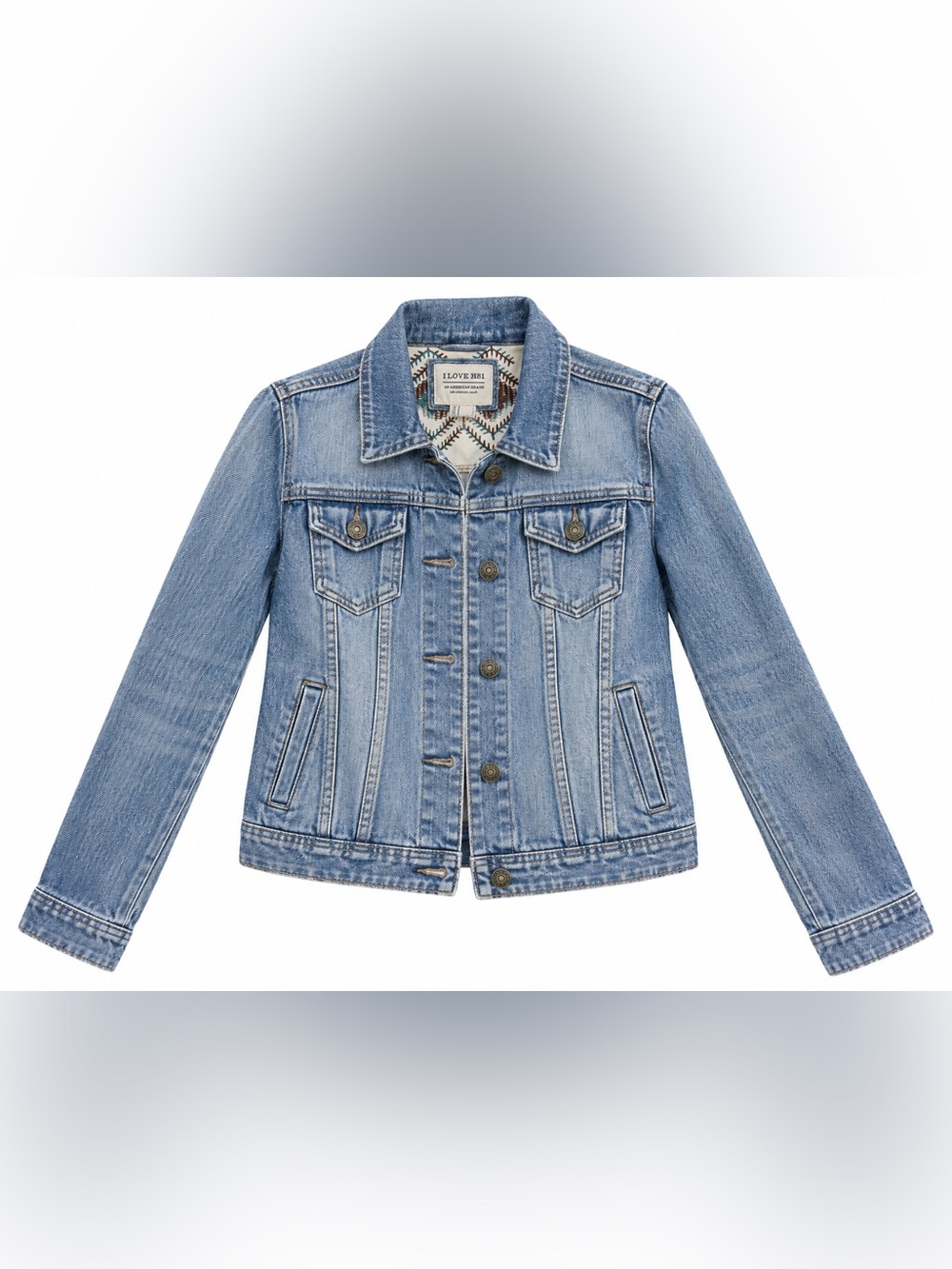 I Love H81 Boho Embroidered Denim Jacket Size Small